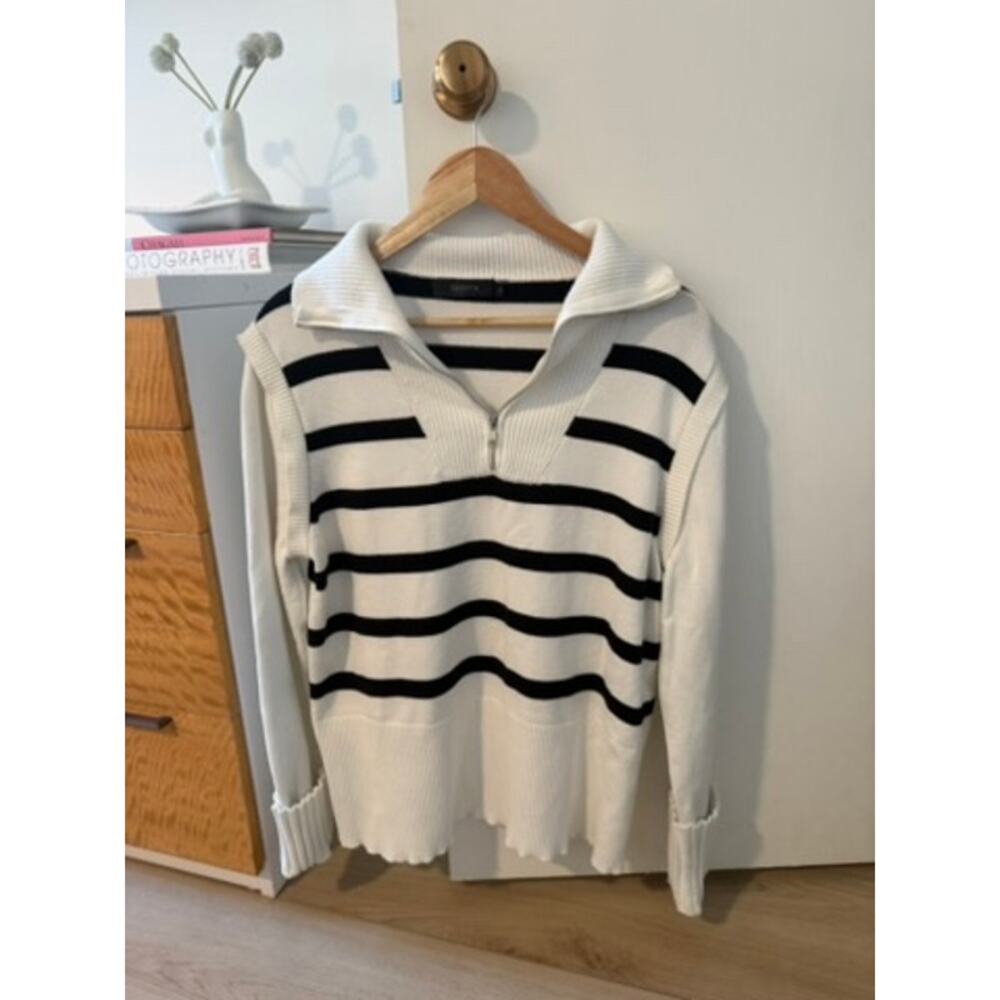 Striped Quarter Zip Sweater Oversized Cozy Neutral Preppy‎ Soft Girl Aesthetic✨